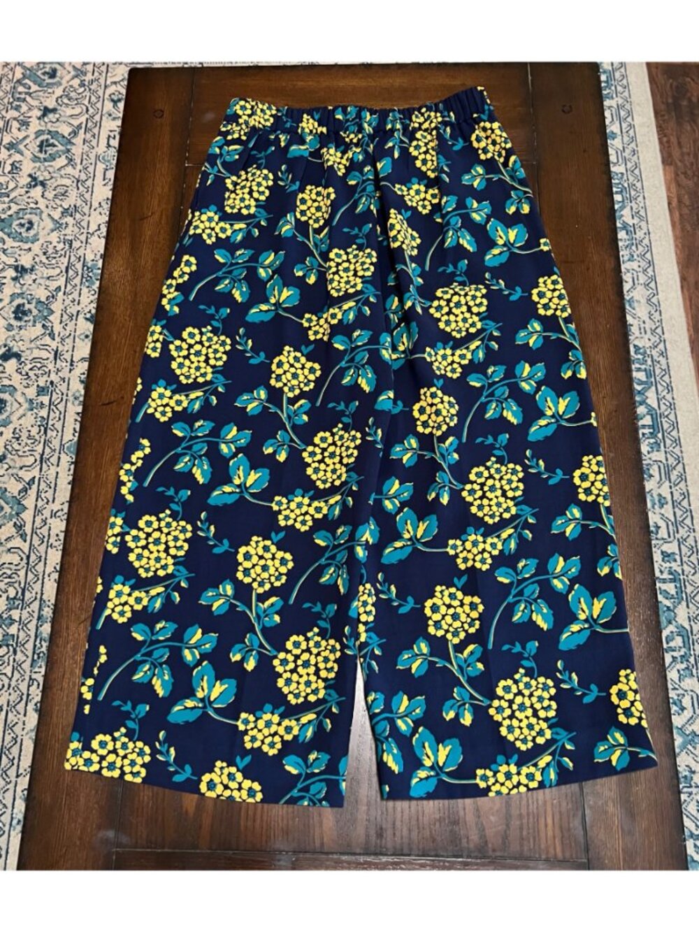 J.Crew Floral Wide Leg Pants Palazzos Cropped PullOn High Rise Blue Yellow 6 NEW - Picture 5 of 8